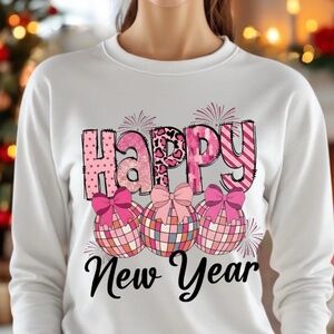 Happy New Year Pink Disco T-shirt white S M L XL New Checkers Polka dots tee